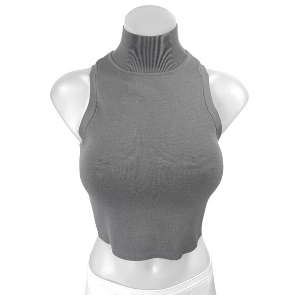 Zara Gray Knit Sleeveless Racerback Turtleneck Stretch Crop Sweater Tank Top S - Picture 1 of 4